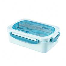1pc Lunch Box With Utensils, Leak-Proof, Square Shape -  To Use In Microwave, Perfect For Office Workers And Kitchen Storage