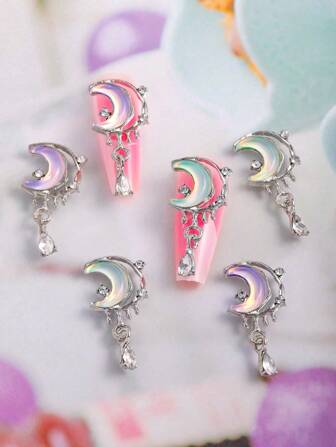 10 件空心月亮吊坠指甲饰品，摩卡美甲用品，个性化指甲装饰，3D 美甲配件，适用于美甲沙龙和个人使用指甲美甲宝石