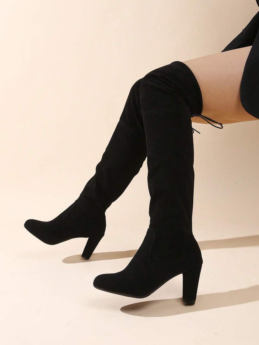 Women's Autumn Exquisite High - Heel Over - The - Knee Boots, Pointy - Toe Style, Great For Dating Matching, Elegant - Style Ladies' Long Boots - Black - View 1