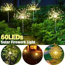 Luces solares tipo fuegos artificiales para jardín, luces decorativas solares IRILUCN para exteriores, 60 LED, IP65, ideales para caminos y decoración navideña del patio trasero, iluminación de caminos, luces solares tipo fuegos artificiales, luces solares, luces de jardín para exteriores - Blanco - Ver 7