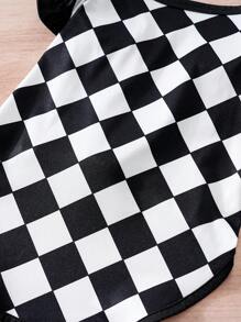 1pc Rhombus Pattern Cap Sleeve Pet Clothes, Outfit For Cats & Dogs