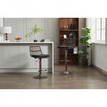 Classic-Set Of 2 Rattan Bar Stool, 360 Swivel Bar Chair, Counter Height Chair With Footrest For Kitchen, Dining Room-7682 - Multicolor - View 7