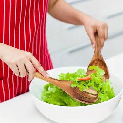 2pcs Natural Acacia Wood Salad Spoon And Fork Set. Unfinished Wooden Utensils. Heat-Resistant Kitchen Mixing Spoon, Pasta/Salad Slotted Spoon, Non-Stick Pan Cooking Spoon. Hand-Polished, Splinter-Free Design With Hanging Hole For Easy Storage. Wooden Kitchenware Suitable For Salad, Pasta, Stir-Fry And More. Vintage-Style Kitchen Essential To Enhance Cooking Experience. Ideal For Gifting Or Personal Use.
