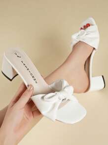 Teenagers' Fashion White Bow 6cm High Heel Cute Sweet Slipper For Dance Party