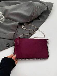 1pc Women's Red Chain Shoulder Bag, New Fashion Charm Beaded Crossbody Clutch Purse , New Year - Burgundy - View 10