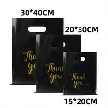 100 Stücke elegante "Danke" Geschenktüten - Schwarz & Gold Schreibschrift wiederverwendbare Plastiktaschen, flache Papiertüten, Plastiktragetaschen, Hochzeit Party Geburtstag Geschenkverpackung, Taschen für Schmuck & Kosmetik. Perfekt für Einzelhandelsgeschäfte, Boutiquen, Partys, Firmenereignisse, Geburtstage, Feiertags-Verpackung, Weihnachten & Valentinstag.