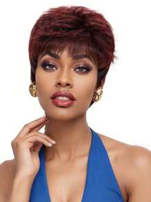 Women Wig 6 Inch Red Short Pixie Cut Synthetic Wig High Density Heat Resistant Fiber Breathable Rose Net Cap Versatile For Daily Party Music Festival Or Carnival