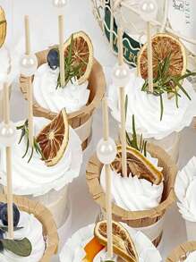 100 Stücke/Set 12cm Bambuspicker, Appetizer Spieße für Getränke, Desserts, Hochzeitsparty Dekorationen, künstliche Perle Mini Lebensmittel Picker