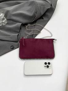 1pc Women's Red Chain Shoulder Bag, New Fashion Charm Beaded Crossbody Clutch Purse , New Year - Burgundy - View 3