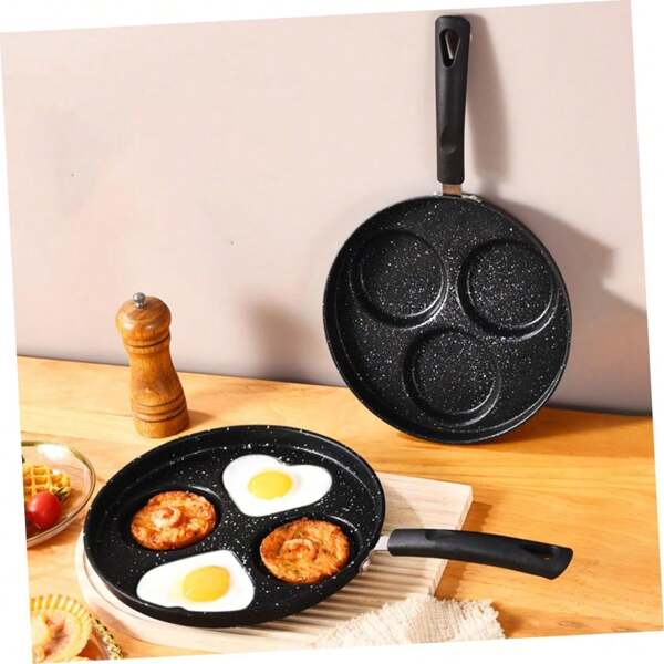 1 Pc Stainless Steel 3/4 Cup Non-Stick Multifunctional Breakfast Skillet, Heart/Round Egg Pan, Suitable For Eggs, Waffles, Beef, Shrimp, For Gas Stove