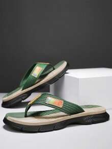 男士人字拖，夏季户外穿着，舒适防滑，户外运动休闲沙滩凉鞋 - 軍綠色 - 查看 3