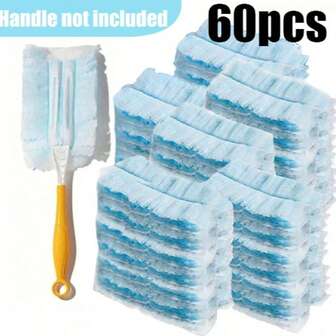 60PCS Electrostatic Dust Brush Head Refills, Household Dust Removal Brush Heads Replacement, Feather & Microfiber Duster Disposable Alternative, Duster Heads Refills For Laundry, Furniture, Car, Keyboard, (Handle Not Included)- Cleaning Supplies, Cleaning Accessories, Cleaning Tool