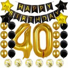 40" Gold Foil Number Balloon + Birthday Banner + Star Balloons Decoration Set For 30th, 40th, 50th, 60th Birthday Retirement Party - Multicolor - View 6