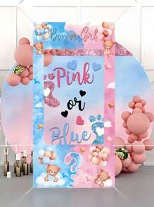 Baby Gender Reveal Party Backdrop - Cute Bear And Balloon Vinyl Photography Backdrop, Perfect For Baby Shower And Birthday Decorations , Home Decor, Baby Gender Reveal Party