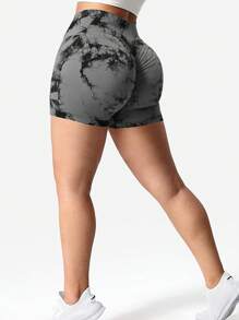 2 Peças (Cor Sólida e Tie Dye) Shorts Esportivos Femininos de Ioga e Academia, Fitness, Sem Costura, Controle da Barriga, Levantamento do Bumbum, Secagem Rápida, Alta Elasticidade