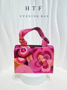 Sequin Embroidered Floral Design Evening Bag, Elegant And Refined Fashion Women's Clutch Bag With Metal Chain, Suitable For Parties, Weddings, Galas, Halloween Celebrations, Colorful Crossbody Bag, Party Bag Perfect For Party Wedding Prom Dinner/Banquet Matching With Holiday Party Dress Evening Bag