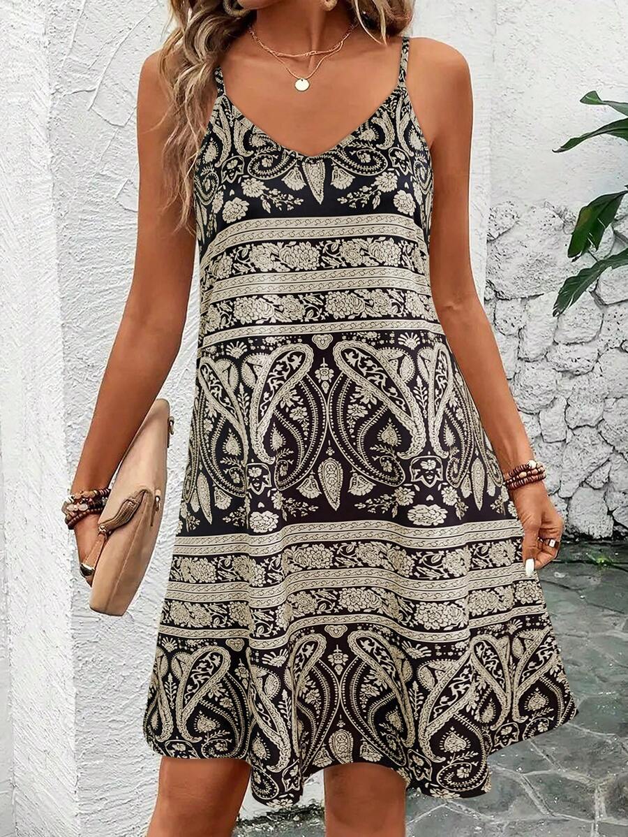 Women's Strappy Summer Dress,Simple Sleeveless All-Over Sundress, Beach V-Neck Dress For Summer Clothes,Casual Summer Outfits For Women,Slip Dress Vacation Outfits Women