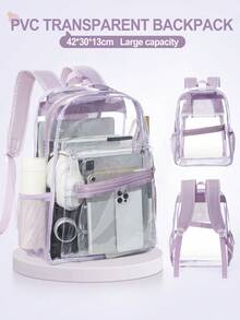 Floless [Clear Stadium Approved] 透明 PVC 透视背包透明背包电脑包学校休闲书包适合女孩 Stadium Approved，女孩青少年书包可爱卡哇伊学校背包，透明 PVC 学校背包透明包，透明学院背包带加厚肩带，适合游泳，
