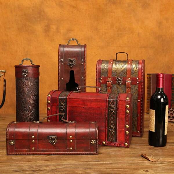 Caja de regalo de madera retro para vino tinto, caja de regalo para boda y celebraciones, caja para joyas, caja para dulces
