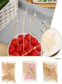 100 Stücke/Set 12cm Bambuspicker, Appetizer Spieße für Getränke, Desserts, Hochzeitsparty Dekorationen, künstliche Perle Mini Lebensmittel Picker