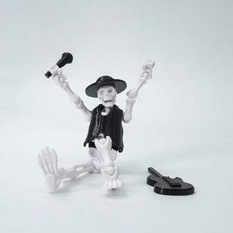 Figurine d'action squelette personnalisable avec articulations mobiles, livrée avec des accessoires comme une guitare, un chapeau à la mode, un micro, un gilet en couleurs assorties - Une figurine décorative amusante et durable en plastique ABS, idéale pour la décoration des fêtes et les cadeaux