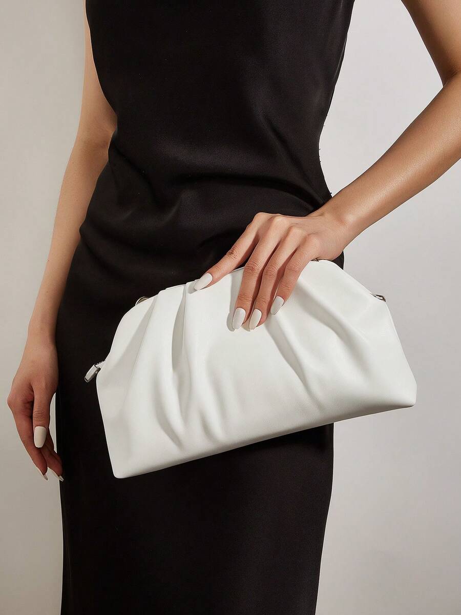 Ví cầm tay cổ điển màu trơn có khóa kéo, túi xách đa năng dung tích lớn, túi da PU thời trang, phù hợp cho nữ, có thể dùng cho đám cưới, tiệc tùng, dạ hội, lễ hội và các dịp khác, ví cầm tay nữ sành điệu. - trắng - Xem 1