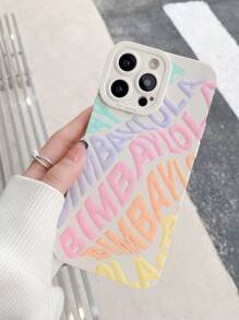 1 pieza Funda de teléfono suave y a prueba de golpes con protección de lente perforada, estilo ciberpunk de ciencia ficción con letras en inglés y estampado 2D multicolor, para iPhone 7/7p/X/Xs/Xr/Xmax/11/11pro/11promax/12/12pro/12promax/13/13pro/13promax/14/14pro/14plus/14promax/15/15pro/15plus/15promax/16/16e/16pro/16promax/16plus, color beige
