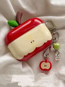 Apple-Shaped Silicone Protective Case Compatible With Apple 4, 2 Wireless Bluetooth Earphones, 3, 4 Pro, Anti-Fall With Lanyard, Suitable For Men And Women - Red - View 2