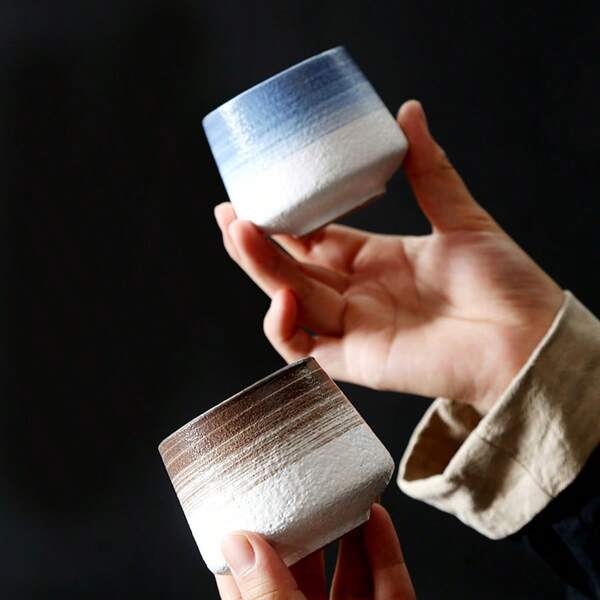 1 stuk creatieve Japanse stijl dikke klei regenboog espresso kopje - keramische theekopjesset, blauw & bruine kleurencombinatie, geschikt voor zomer- en winterdranken - perfect cadeau voor thuis en op kantoor voor de start van het schooljaar