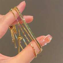 VKHK 1 chiếc vòng tay chuỗi đính đá Cubic Zirconia lấp lánh bằng thép không gỉ mạ vàng 18K sang trọng, thích hợp làm trang phục hàng ngày và trang phục cưới cho phụ nữ, quà tặng - Vòng đeo tay - Xem 1