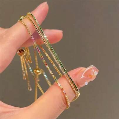 VKHK 1 pieza Pulsera de acero inoxidable chapada en oro de 18K con circonita cúbica brillante, adecuada para uso diario y bodas de mujeres, regalo