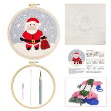 [Christmas Limited Edition] Punch Embroidery DIY Kit - Santa Claus + Embroidery Hoop + Punch Pen Full Set, Includes Colorful Threads & Punch Needle, Christmas Blessing Gift, Holiday Decoration Handmade Gift