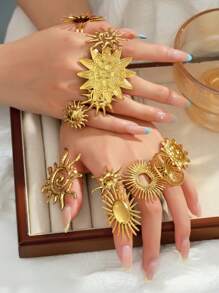 1/3/6 Stück modische, goldplattierte Edelstahl Spiral-Herz & Lächelndes Gesicht verstellbare Ringe, geeignet für Frauen Sommer Strandparty Urlaub Alltag, Geschenke für Paare oder Freunde