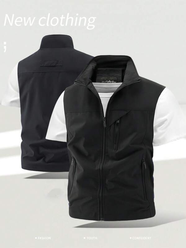 1pc Men's Outdoor Recreation Casual Travel Photography Utility Vest Jacket, Casual Style