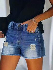 Teen Girls' Y2K Style Denim Shorts - Medium Wash - View 3