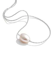 1pc Cultured Pearl & Copper Gold Plated Necklace, Simple & Fashionable, Suitable For Women's Daily Wear, Party, Gift