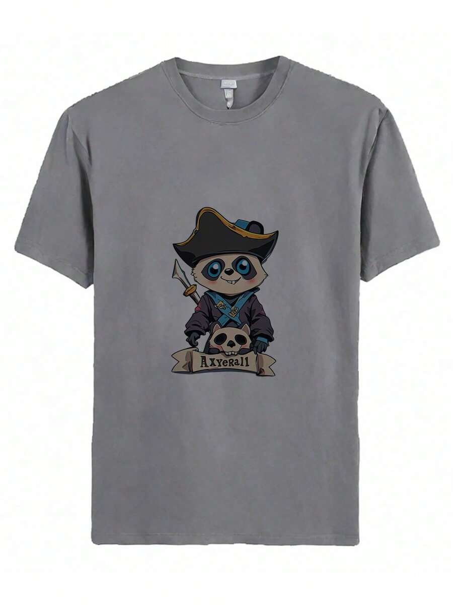 \\?\2025 Unisex Summer New Hot Selling T-Shirts- Cute Cartoon Character With Curly Blonde Hair Holding A Spear And Standing In Front Of Two White Doves, Accompanied By A Text That Reads, 'My Horn Is In Hegwen. 'I'm Just Traveling Noord.' - Grey - View 1