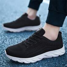 Men's Running Shoes, Thick Bottom Ultra-Light Comfortable Soft Sole Shock Absorbing Leisure Shoes, Plus Size Work Shoes Mesh Fabric