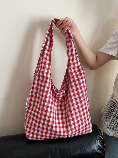 Bolso de mano grande de gran capacidad para mujer, nueva colección 2025 de bolso de mano de cuadros de colores, bolso de hombro ligero y versátil casual para mujer, bolso de compras/playa para viajar