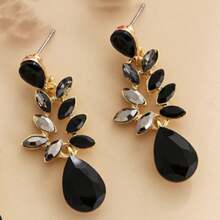 1pc Fully Rhinestone Earrings, Elegant Geometric Zinc Alloy Earrings For Women