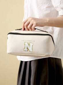 Premium PU Cosmetic Bag Travel Bag,With Letter Cosmetic Storage Bag, Large Capacity Layered Cosmetic Bag Zipper Bag, Portable Travel Organizer Multifunctional Waterproof Bag, Cosmetic Storage Bag, Travel Accessories, Travel Essentials, Cruise Essentials, Jewelry Storage, Lip Oil Storage, Nail Polish Storage, Valentine's Day Gift, Bridesmaid Gift, Birthday Gift, Friend And Teacher Gift, Holiday Gift, Mother Gift,Gift For Women