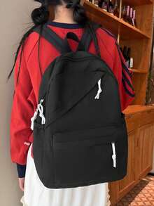 1个新款尼龙甜美柔软纯色大容量学生背包，简约纯色背包，适合大学生，女生尼龙书包，适合青少年女孩，女士旅行单肩包
