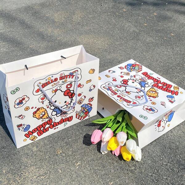 Sanrio Sanrio KT Themed Gift Bag, Cute Cartoon Design, Spacious Tote Bag For Birthday Gifts, Large Capacity And Portable