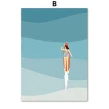 1PC Abstract Minimalist Sea Beach Surfboard Mountain Posters And Prints Wall Art Canvas Painting Wall Pictures For Living Room Decor Optional Frame ﻿