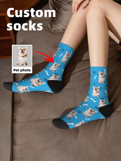 Custom Pet Portrait Socks, Personalized Smiling Face Photo Printed Funny Socks, Gag Gifts Socks With Faces For Men And Women, Christmas Gift