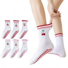 1 Pair Of Cherry Silicone Anti Slip Women's Socks, Yoga Socks, Cute Ballet Pilates Sports Fitness Socks, Breathable Sports Socks