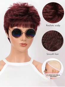 Women Wig 6 Inch Red Short Pixie Cut Synthetic Wig High Density Heat Resistant Fiber Breathable Rose Net Cap Versatile For Daily Party Music Festival Or Carnival