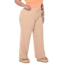 Women's Plus Size Wide Leg Pants, Elegant, Comfortable, Reinforced Stitching - Beige - View 2