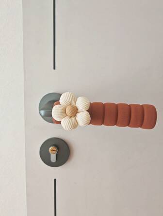 1/2件花朵图案门把手防撞保护套 柔软保暖保护套 左右通用 防静电门锁套