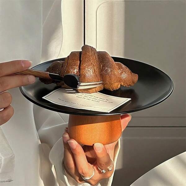 1pc Wooden & Stainless Steel Minimalist Cake Stand